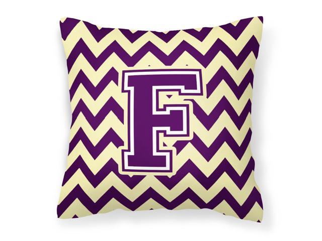 Letter F Chevron Purple and Gold Fabric Decorative Pillow CJ1058-FPW1414