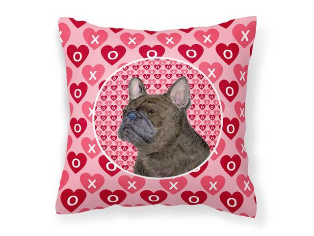 French Bulldog Hearts Love and Valentine's Day Portrait Fabric Decorative Pillow SS4519PW1414