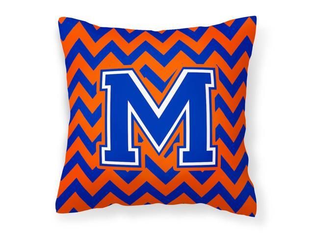 Letter M Chevron Orange and Blue Fabric Decorative Pillow CJ1044-MPW1414