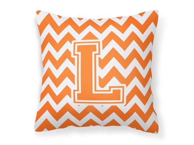 Letter L Chevron Orange and White Fabric Decorative Pillow CJ1046-LPW1414
