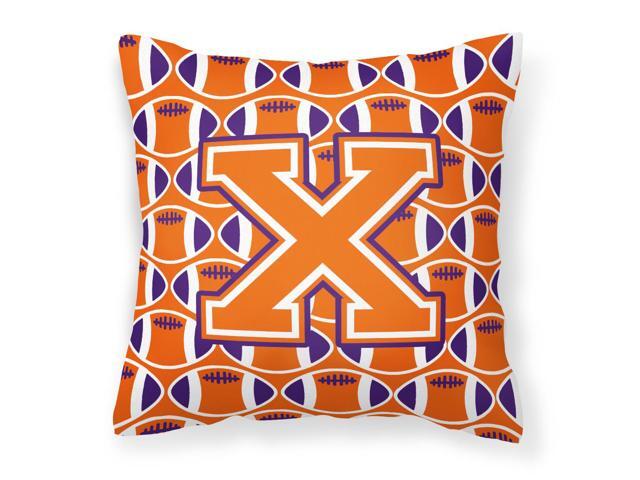 Letter X Football Orange White and Regalia Fabric Decorative Pillow CJ1072-XPW1414
