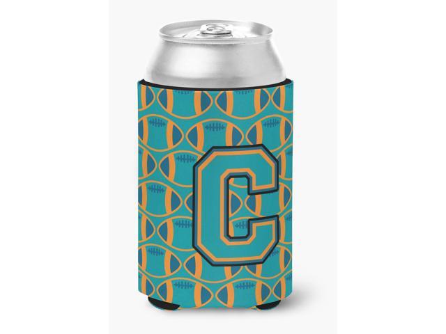 Letter C Football Aqua Orange and Marine Blue Can or Bottle Hugger CJ1063-CCC
