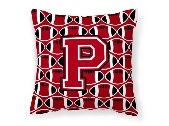 Letter P Football Red Black and White Fabric Decorative Pillow CJ1073-PPW1414