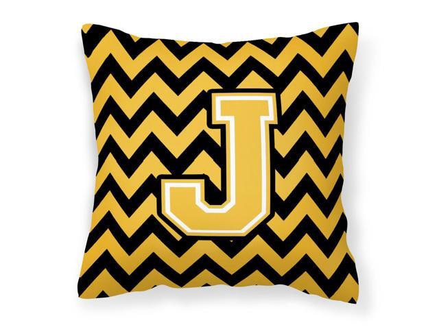 Letter J Chevron Black and Gold Fabric Decorative Pillow CJ1053-JPW1414