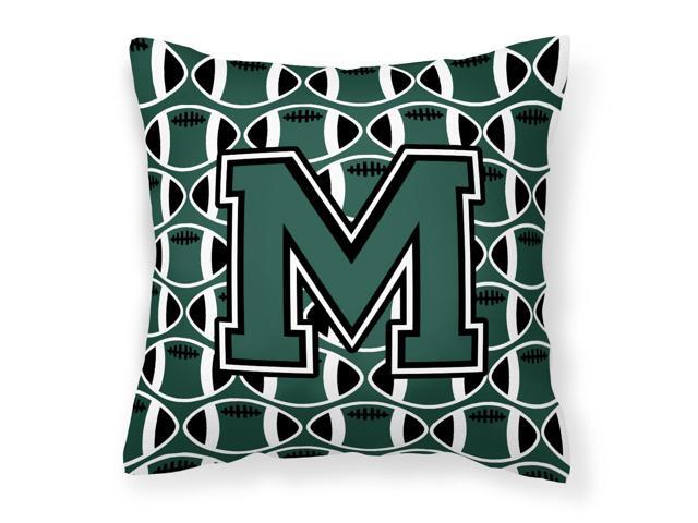 Letter M Football Green and White Fabric Decorative Pillow CJ1071-MPW1414