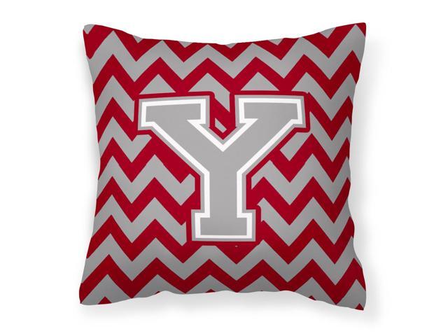 Letter Y Chevron Crimson and Grey Fabric Decorative Pillow CJ1043-YPW1414