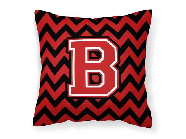 Letter B Chevron Black and Red Fabric Decorative Pillow CJ1047-BPW1414