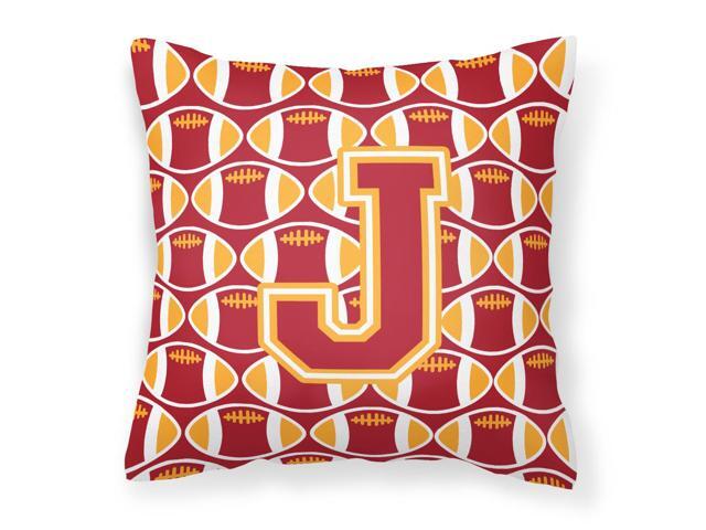 Letter J Football Cardinal and Gold Fabric Decorative Pillow CJ1070-JPW1414