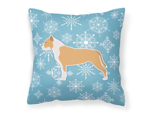 Winter Snowflake Staffordshire Bull Terrier Fabric Decorative Pillow BB3554PW1414