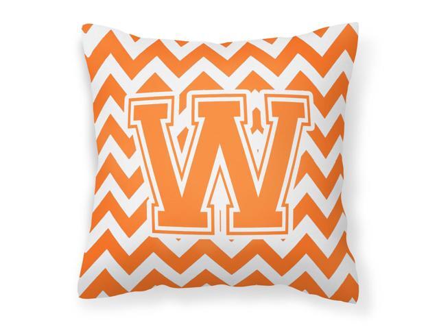 Letter W Chevron Orange and White Fabric Decorative Pillow CJ1046-WPW1414