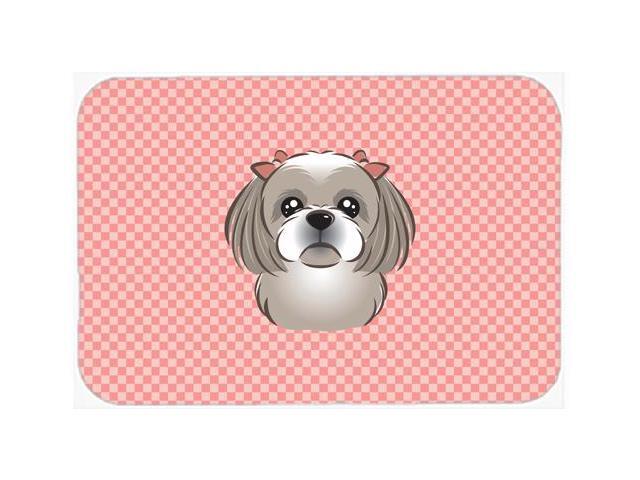 Checkerboard Pink Gray Silver Shih Tzu Mouse Pad Hot Pad or Trivet BB1250MP