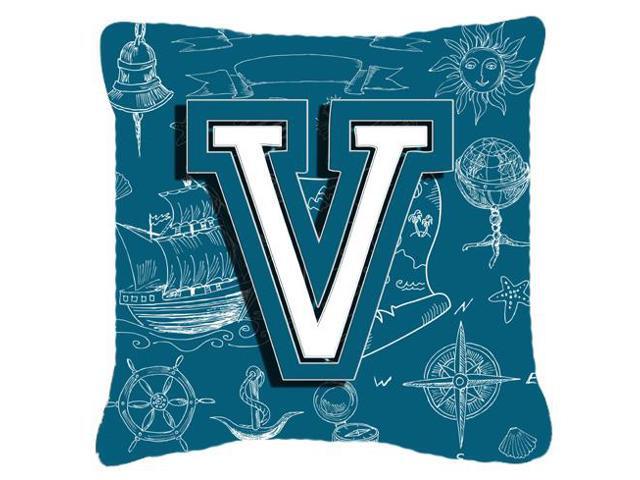 Letter V Sea Doodles Initial Alphabet Canvas Fabric Decorative Pillow CJ2014-VPW1818