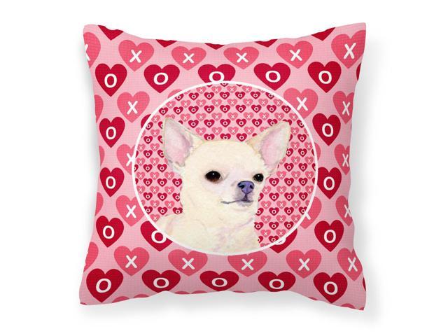 Chihuahua Hearts Love and Valentine's Day Portrait Fabric Decorative Pillow SS4472PW1414