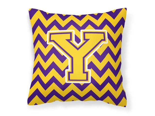 Letter Y Chevron Purple and Gold Fabric Decorative Pillow CJ1041-YPW1414