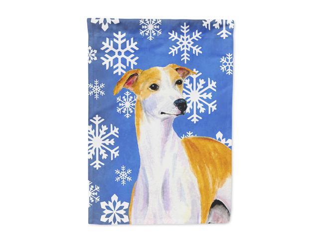 Whippet Winter Snowflakes Holiday Flag Canvas House Size
