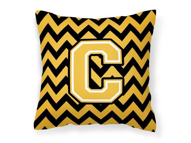 Letter C Chevron Black and Gold Fabric Decorative Pillow CJ1053-CPW1414