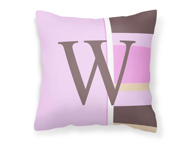 Letter W Initial Monogram - Pink Stripes Decorative Canvas Fabric Pillow