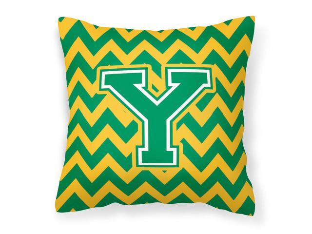 Letter Y Chevron Green and Gold Fabric Decorative Pillow CJ1059-YPW1414