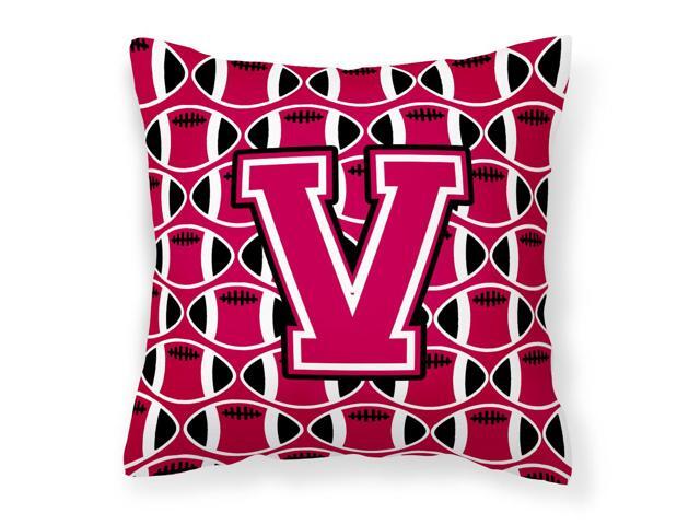 Letter V Football Crimson and White Fabric Decorative Pillow CJ1079-VPW1414