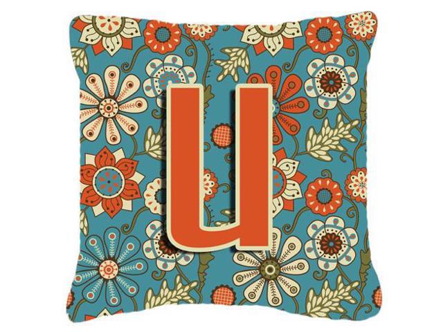 Letter U Flowers Retro Blue Canvas Fabric Decorative Pillow CJ2012-UPW1818