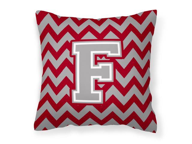 Letter F Chevron Crimson and Grey Fabric Decorative Pillow CJ1043-FPW1414