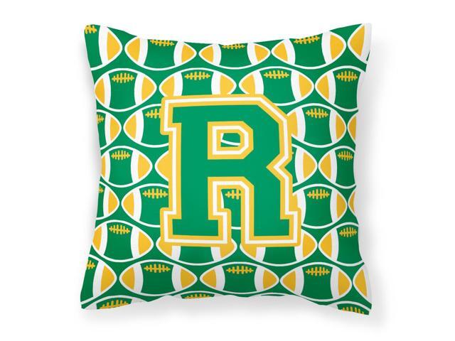 Letter R Football Green and Gold Fabric Decorative Pillow CJ1069-RPW1414