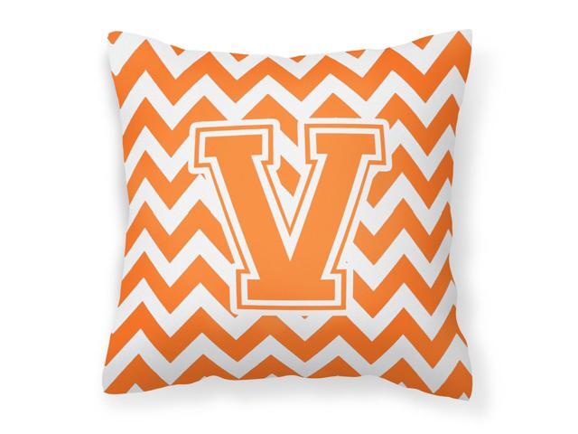 Letter V Chevron Orange and White Fabric Decorative Pillow CJ1046-VPW1414