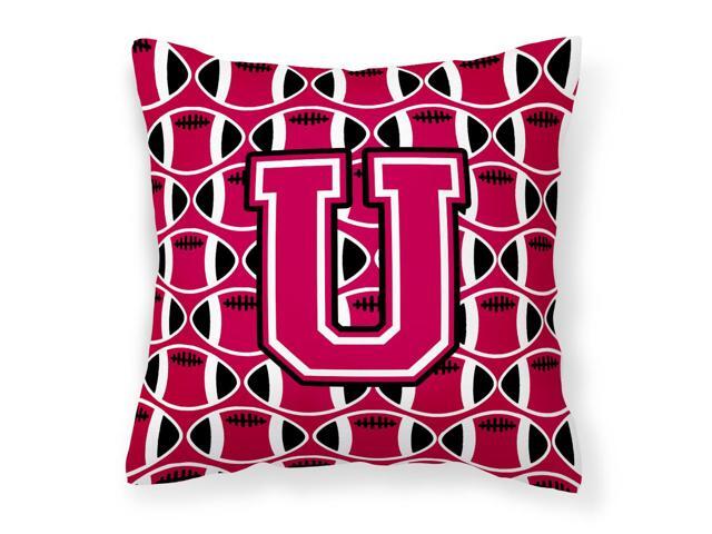 Letter U Football Crimson and White Fabric Decorative Pillow CJ1079-UPW1414