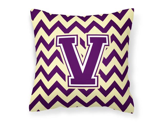 Letter V Chevron Purple and Gold Fabric Decorative Pillow CJ1058-VPW1414