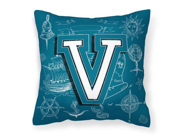 Letter V Sea Doodles Initial Alphabet Canvas Fabric Decorative Pillow CJ2014-VPW1414