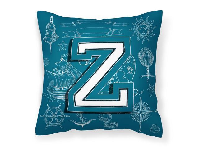 Letter Z Sea Doodles Initial Alphabet Canvas Fabric Decorative Pillow CJ2014-ZPW1414