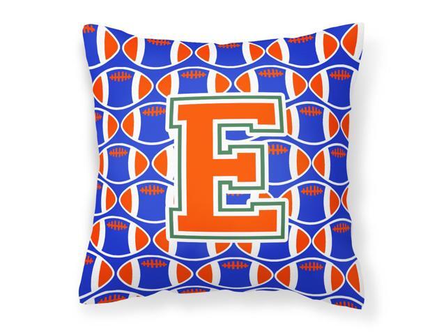 Letter E Football Green Blue and Orange Fabric Decorative Pillow CJ1083-EPW1414
