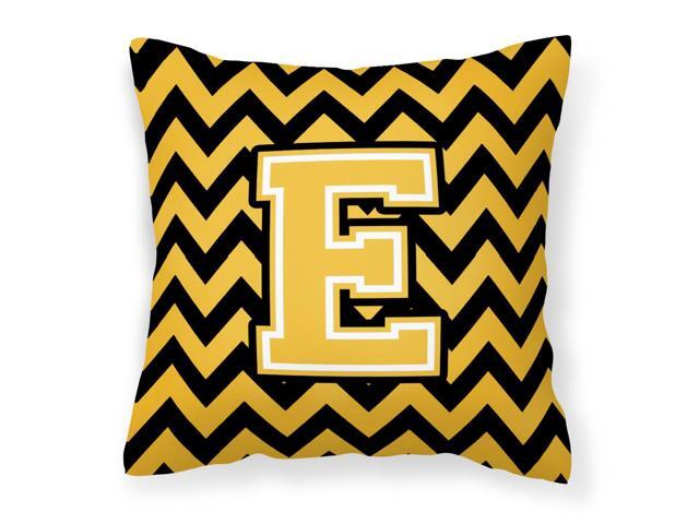 Letter E Chevron Black and Gold Fabric Decorative Pillow CJ1053-EPW1414