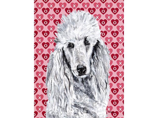 White Standard Poodle Hearts and Love Flag Garden Size SC9703GF
