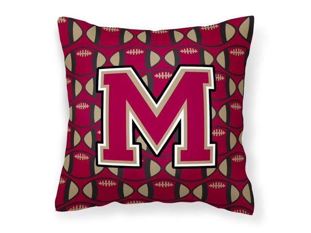 Letter M Football Garnet and Gold Fabric Decorative Pillow CJ1078-MPW1414