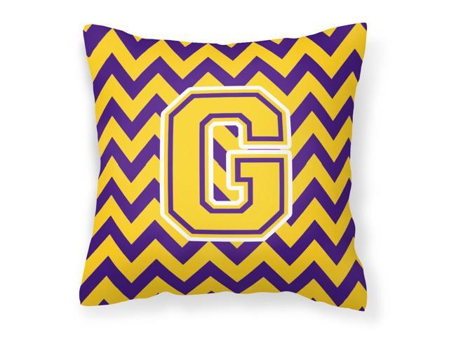 Letter G Chevron Purple and Gold Fabric Decorative Pillow CJ1041-GPW1414