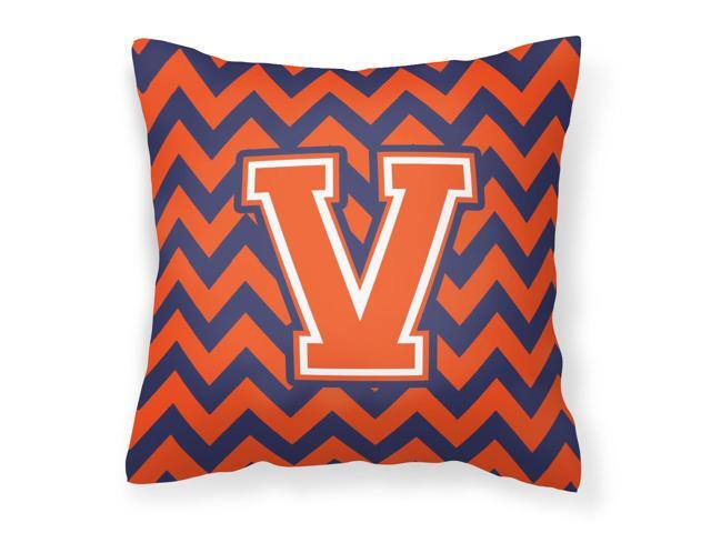 Letter V Chevron Orange and Blue Fabric Decorative Pillow CJ1042-VPW1414