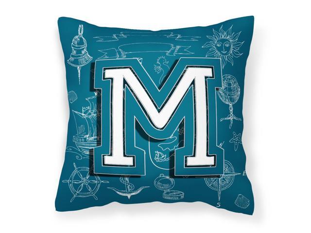 Letter M Sea Doodles Initial Alphabet Canvas Fabric Decorative Pillow CJ2014-MPW1414