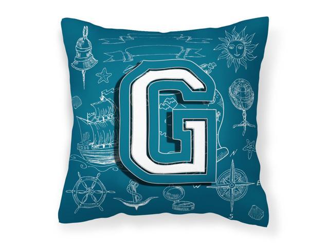 Letter G Sea Doodles Initial Alphabet Canvas Fabric Decorative Pillow CJ2014-GPW1414