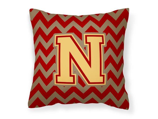 Letter N Chevron Garnet and Gold Fabric Decorative Pillow CJ1048-NPW1414