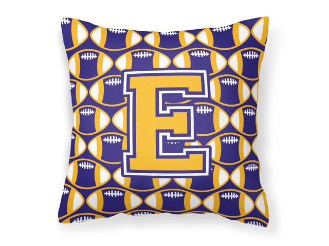Letter E Football Purple and Gold Fabric Decorative Pillow CJ1064-EPW1414