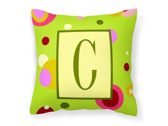 Letter C Initial Monogram - Green Decorative Canvas Fabric Pillow