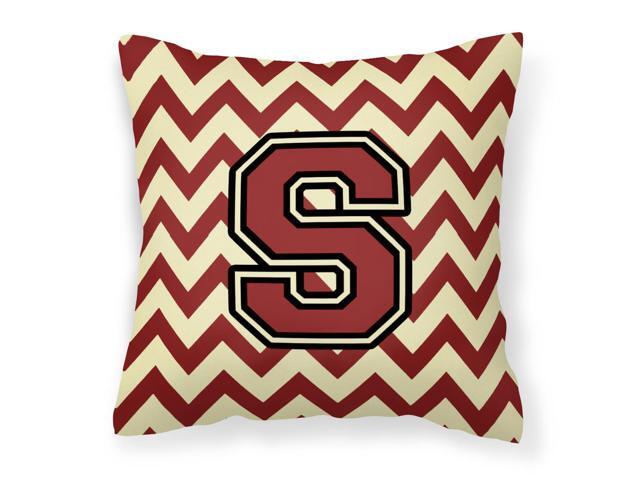 Letter S Chevron Maroon and Gold Fabric Decorative Pillow CJ1061-SPW1414