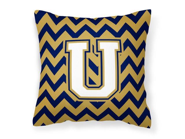 Letter U Chevron Navy Blue and Gold Fabric Decorative Pillow CJ1057-UPW1414