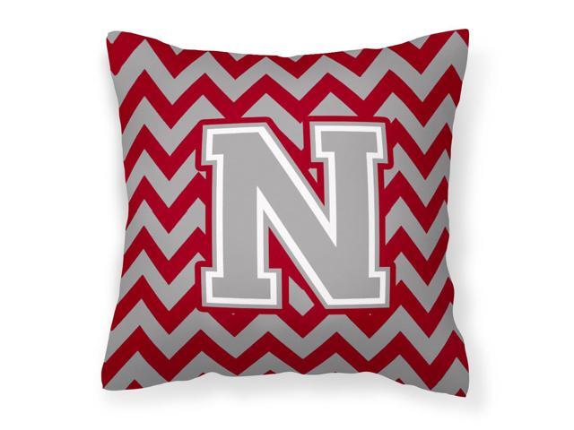 Letter N Chevron Crimson and Grey Fabric Decorative Pillow CJ1043-NPW1414