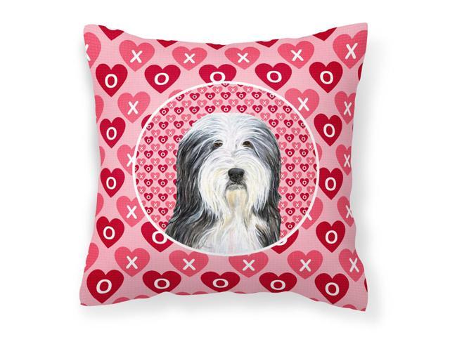 Bearded Collie Hearts Love and Valentine's Day Portrait Fabric Decorative Pillow SS4497PW1414