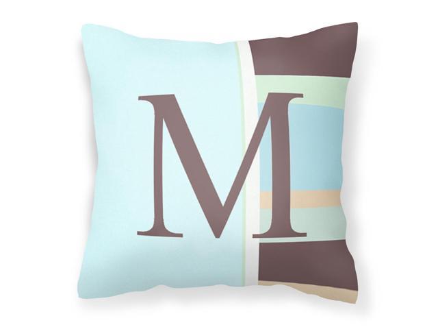 Letter M Initial Monogram - Blue Stripes Decorative Canvas Fabric Pillow