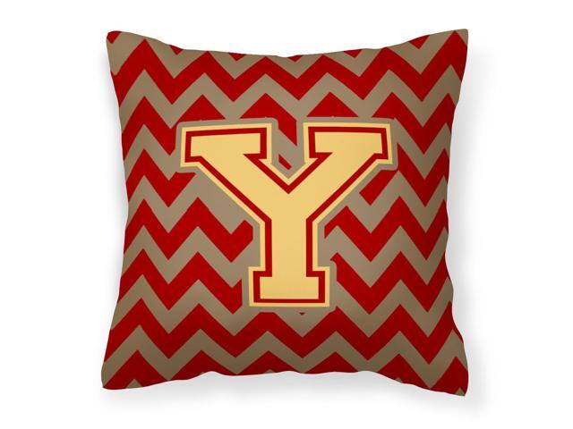 Letter Y Chevron Garnet and Gold Fabric Decorative Pillow CJ1048-YPW1414