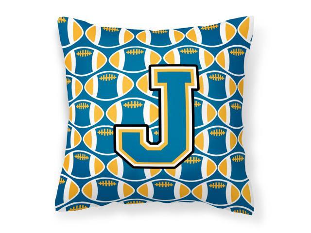 Letter J Football Blue and Gold Fabric Decorative Pillow CJ1077-JPW1414