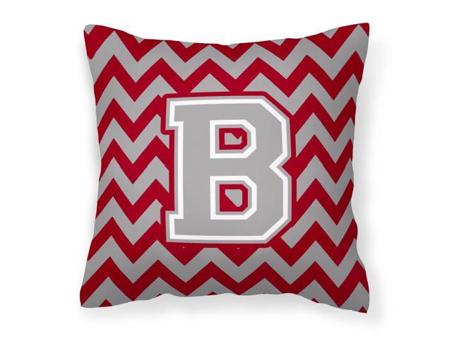 Letter B Chevron Crimson and Grey Fabric Decorative Pillow CJ1043-BPW1414